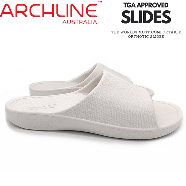 Slippers Archline Rebound Orthotic Slides Flip Flop Thongs Slip On Support White