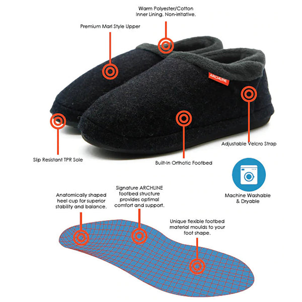 Slippers Archline Orthotic Closed Scuffs Orthopedic Moccasins Shoes Charcoal Marle