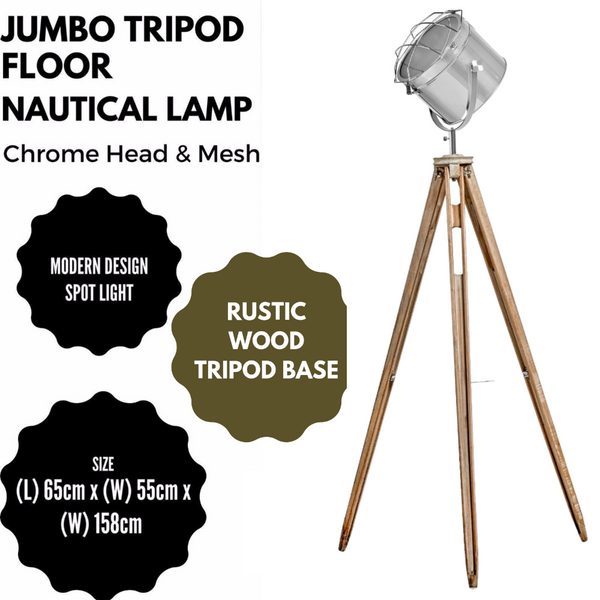 Lamps Nautical Tripod Floor Lamp Search Light Modern Chrome Head With Mesh