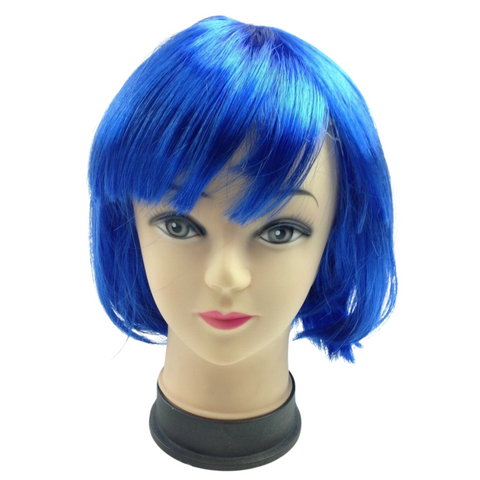 Wigs, Facial Hair Bob Wig Costume Short Straight Fringe Cosplay Party Full Hair Womens Fancy Dress Blue