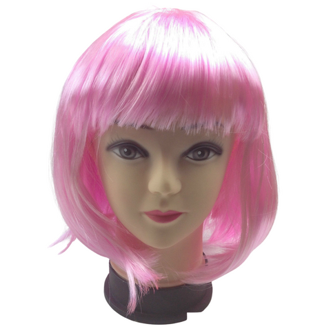 Wigs, Facial Hair Bob Wig Costume Short Straight Fringe Cosplay Party Full Hair Womens Fancy Dress Light Pink