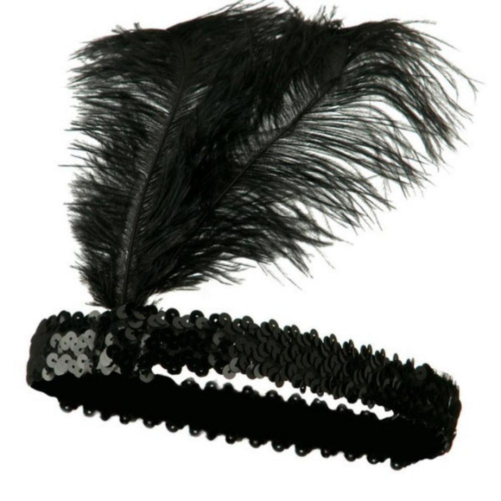 Hats 1920S Flapper Headband Headpiece Feather Sequin Charleston Costume Gatsby Dance Black