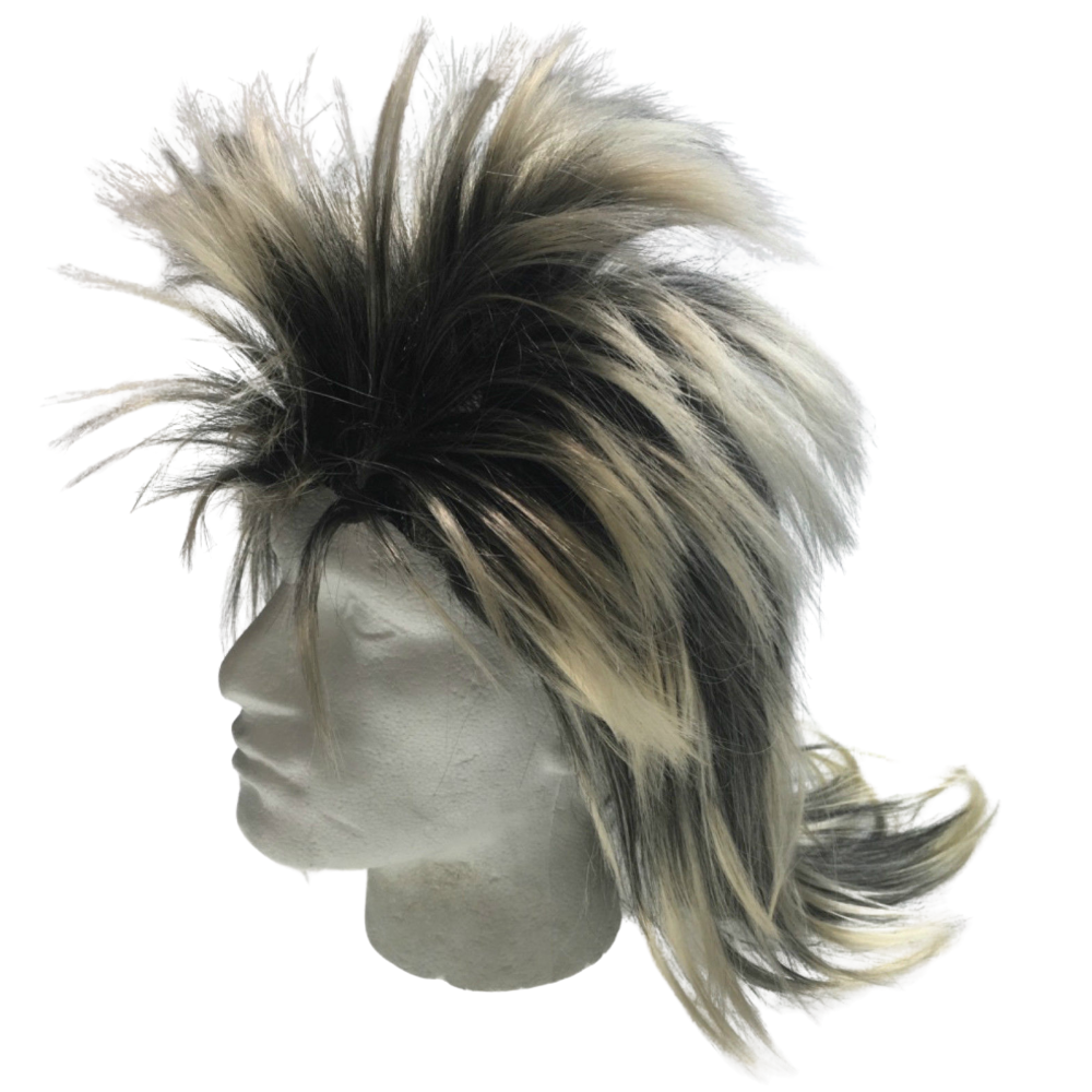 Wigs, Facial Hair Mens Long Spiky Wig Rock Punk 80S Fancy Dress Costume Bogan Mullet Spikey Black/Blonde