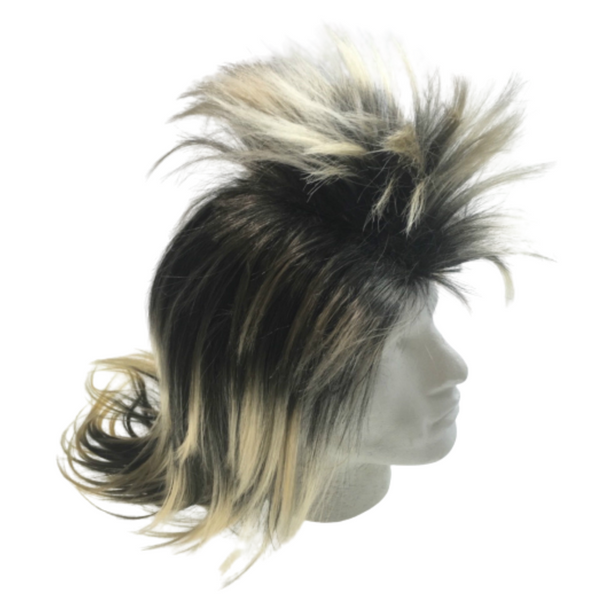 Wigs, Facial Hair Mens Long Spiky Wig Rock Punk 80S Fancy Dress Costume Bogan Mullet Spikey Black/Blonde