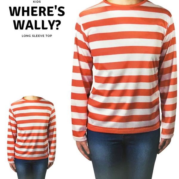 Unisex Costumes Kids Red And White Striped Top Wheres Wally Wenda Waldo Shirt Costume Party Book Week Large (10 12 Years Old)