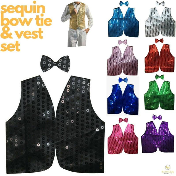 Unisex Costumes Mens Sequin Vest Dance Costume Party Coat Disco Accessory Sparkle Waistcoat