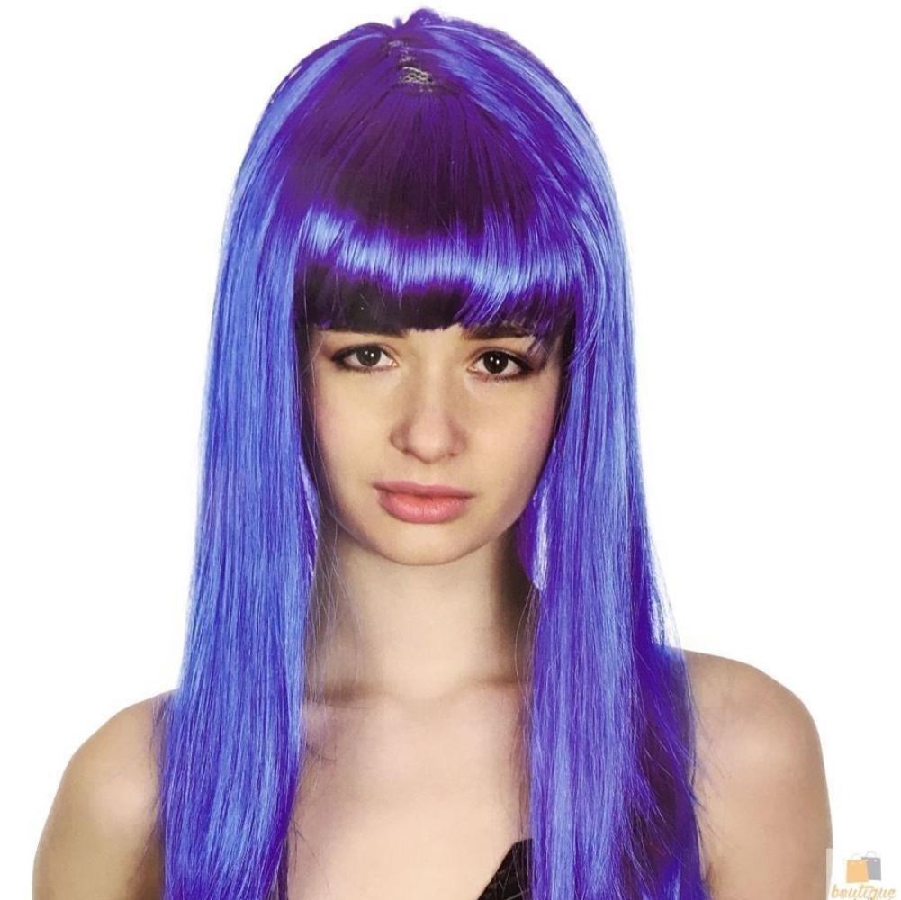 Wigs, Facial Hair Long Wig Straight Party Hair Costume Fringe Cosplay Fancy Dress 70Cm Womens Blue (22458)