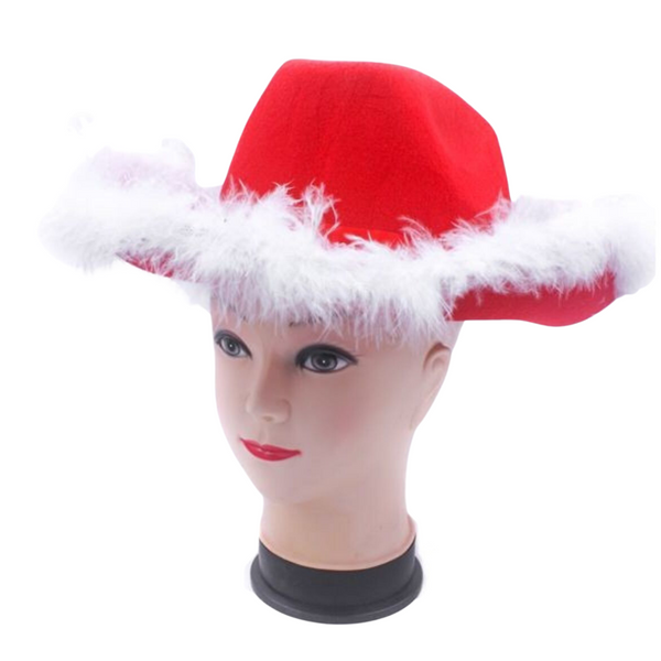 Hats Christmas Hat Wide Brim Santa Xmas Party Costume Cowboy Fedora Red Fur Cap