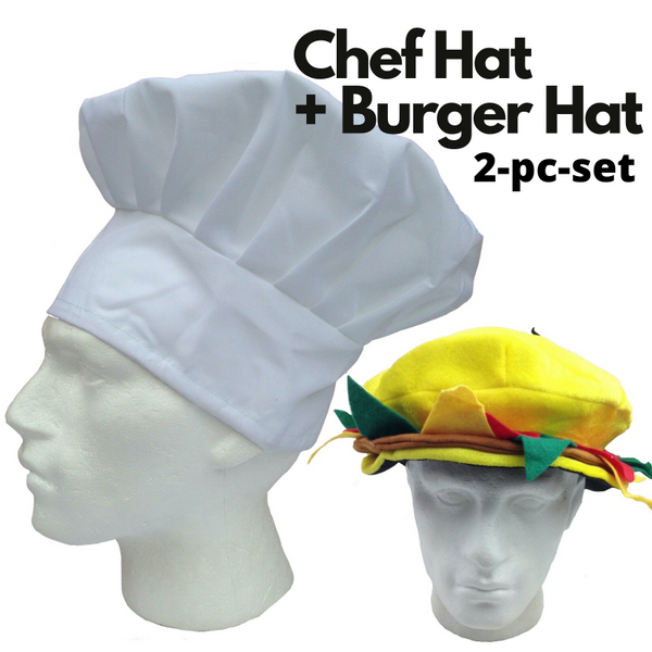 Hats 2Pcs Set Chefs Hat Baker Cap + Burger Funny Halloween Costume Party Accessory