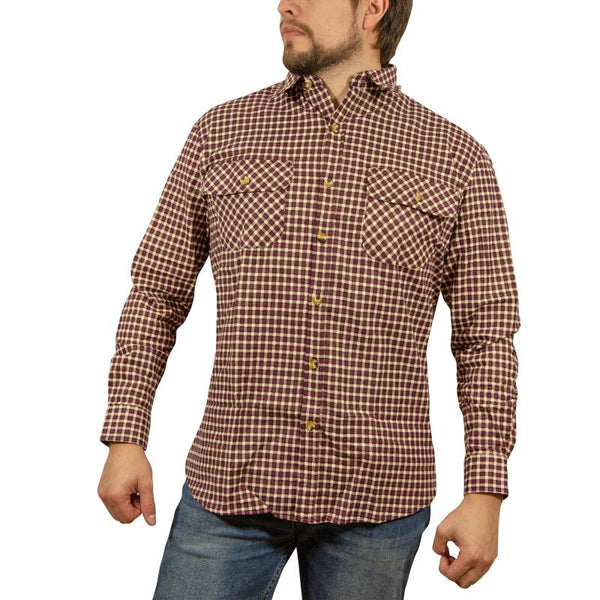 Casual Shirts Mens Long Sleeve Flannelette Shirt 100% Cotton Burgundy Check