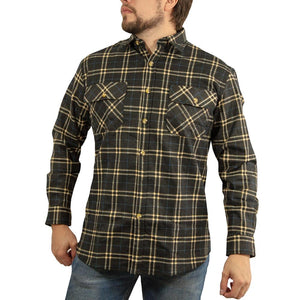 Casual Shirts Mens Long Sleeve Flannelette Shirt 100% Cotton Black Check