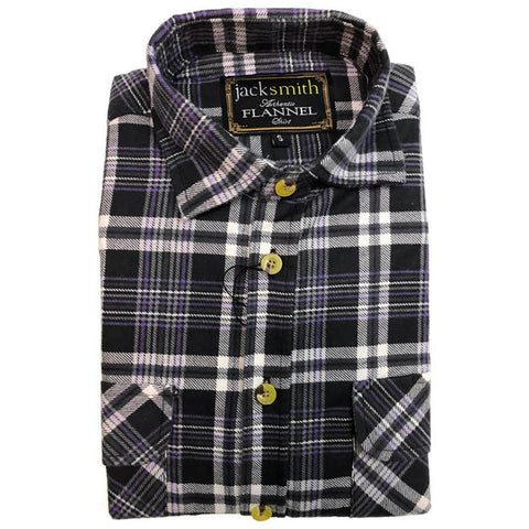 Casual Shirts Mens Half Placket Flannelette Long Sleeve Pullover Shirt 100% Cotton Check Authentic Black/Purple