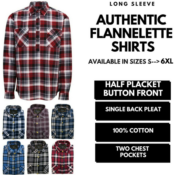 Casual Shirts Mens Half Placket Flannelette Long Sleeve Pullover Shirt 100% Cotton Check Authentic Burgundy