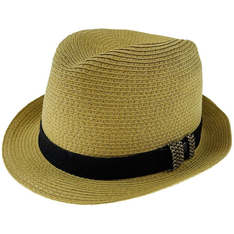 Hats Dents Toyo Straw Trilby Fedora Hat Summer Small Brim Natural/Black S/M