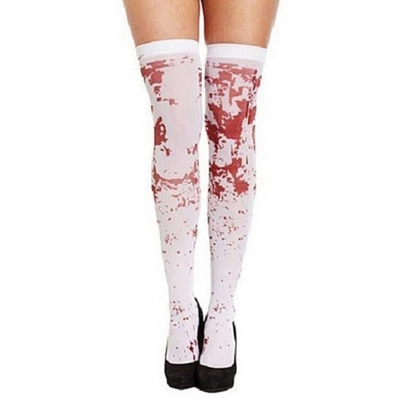 Unisex Costumes Over The Knee Socks Fake Red Blood Stained Bloody Halloween Costume White Horror