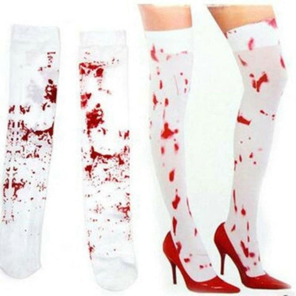 Unisex Costumes Over The Knee Socks Fake Red Blood Stained Bloody Halloween Costume White Horror