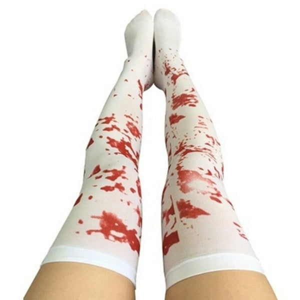 Unisex Costumes Over The Knee Socks Fake Red Blood Stained Bloody Halloween Costume White Horror