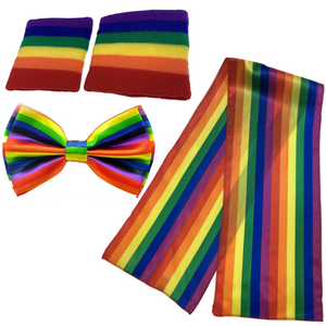 Unisex Costumes 3Pcs Set Lgbt Rainbow Stripe Tie + Scarf Wristbands Gay Pride Lesbian Party