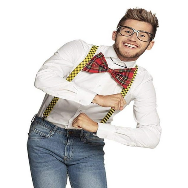 Unisex Costumes Nerd Costume Kit Set Geek Glasses Fancy Dress Retro Funny Braces Bow Tie Party