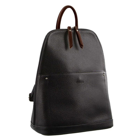 Women Backpacks Milleni Ladies Genuine Italian Leather Backpack Bag Twin Zip Black/Chestnut