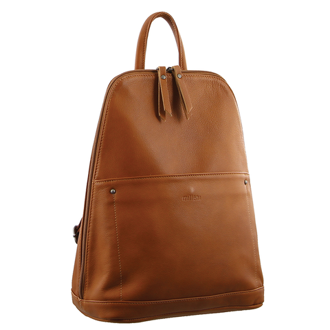 Women Backpacks Milleni Ladies Genuine Italian Leather Backpack Bag Twin Zip Cognac