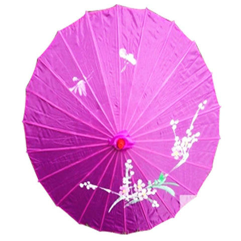 Umbrellas Parasol Umbrella Chinese Japanese Bamboo Flower Pattern Fabric 80Cm Diameter Purple