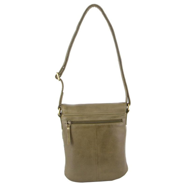 Women's Bags & Handbags Pierre Cardin Leather Perforated Cross Body Bag With Flap Closure Olive