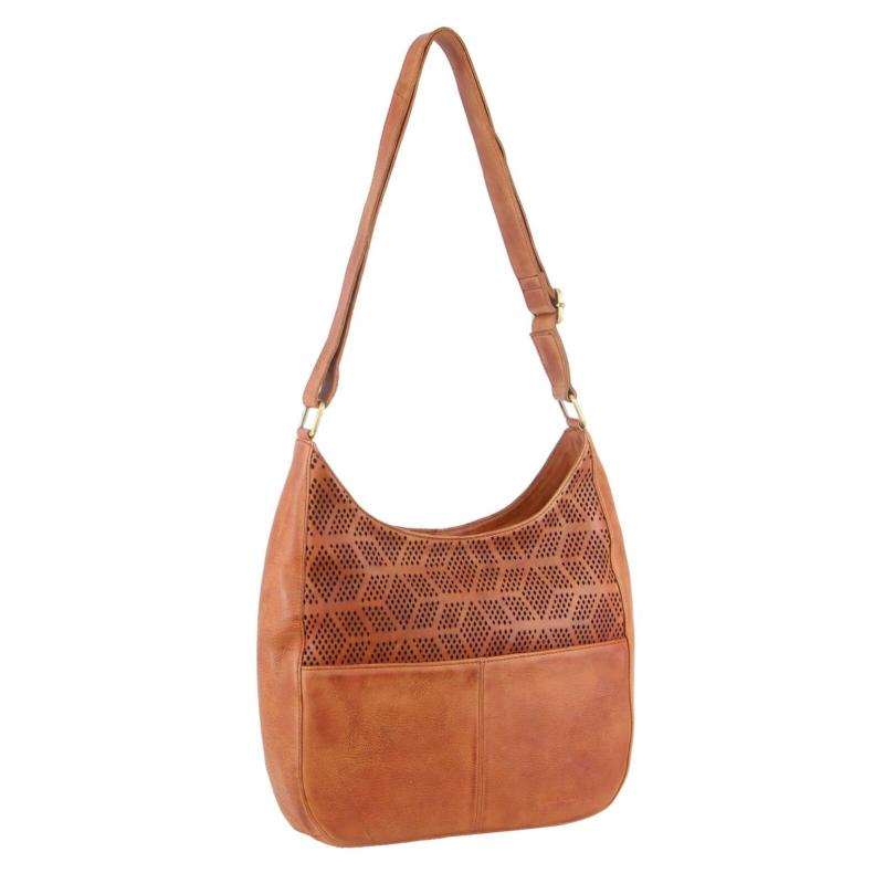 Women's Bags & Handbags Pierre Cardin Womens Leather Perforated Cross Body Bag Cognac