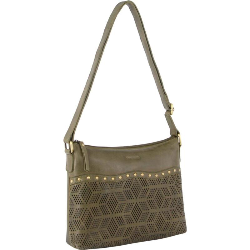 Women's Bags & Handbags Pierre Cardin Womens Leather Perforated Cross Body Bag W/ Stud Detailing Travel Olive