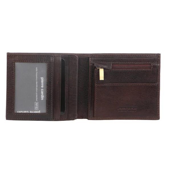 Wallets Pierre Cardin Mens Wallet Tri Fold Leather W/ Rfid Protection Chocolate