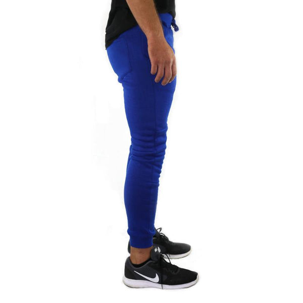 Pants Mens Skinny Track Joggers Trousers Gym Casual Sweat Cuffed Slim Trackies Fleece Royal Blue