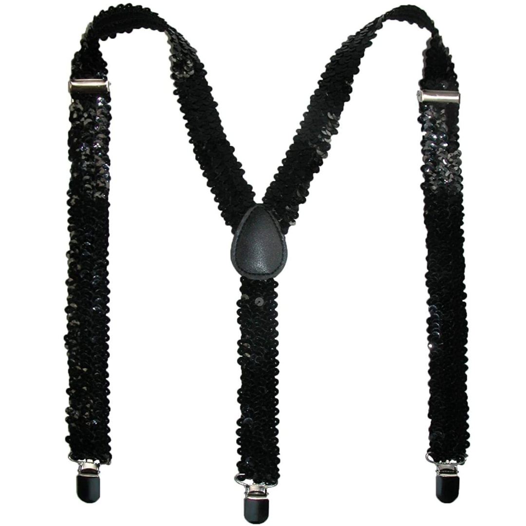 Suspenders/Braces Mens Suspenders Braces Adjustable Strong Clip On Elastic Formal Wedding Slim Black (Sequin)