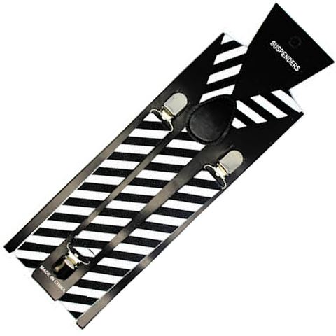 Suspenders/Braces Mens Suspenders Braces Adjustable Strong Clip On Elastic Formal Wedding Slim Black/White Diagonal Stripes