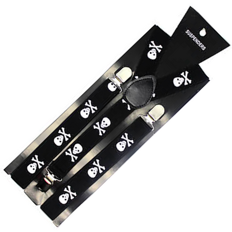 Suspenders/Braces Mens Suspenders Braces Adjustable Strong Clip On Elastic Formal Wedding Slim Black With White Skulls