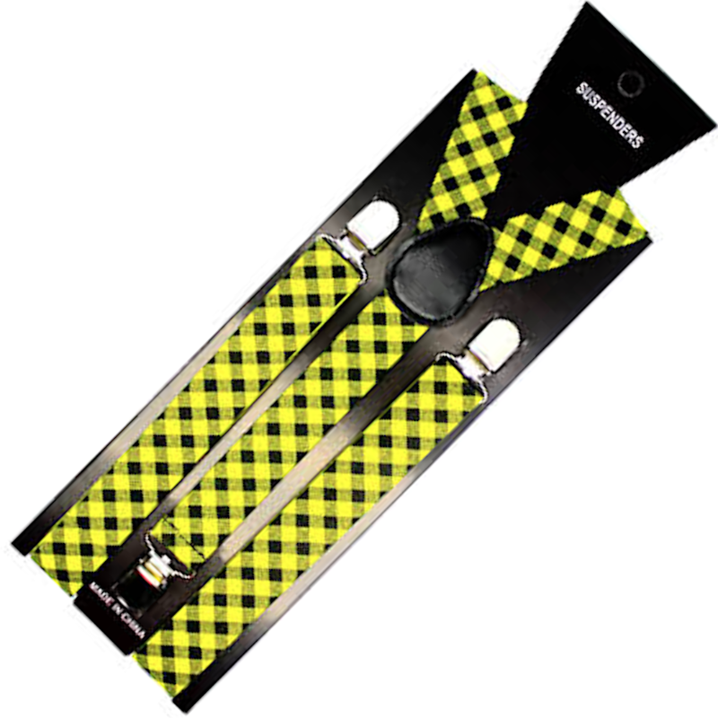 Suspenders/Braces Mens Suspenders Braces Adjustable Strong Clip On Elastic Formal Wedding Slim Black/Yellow Check