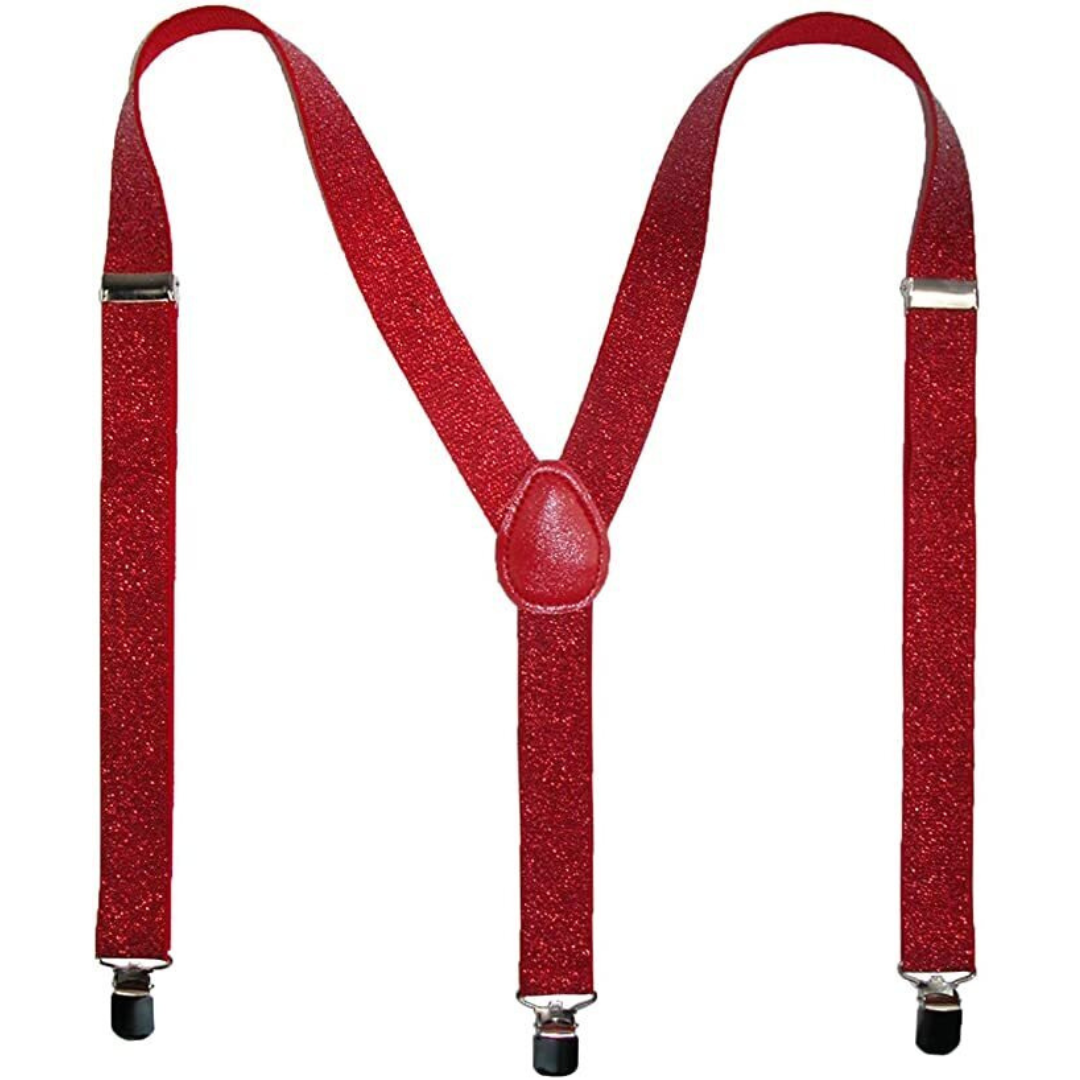 Suspenders/Braces Mens Suspenders Braces Adjustable Strong Clip On Elastic Formal Wedding Slim Red (Glitter)