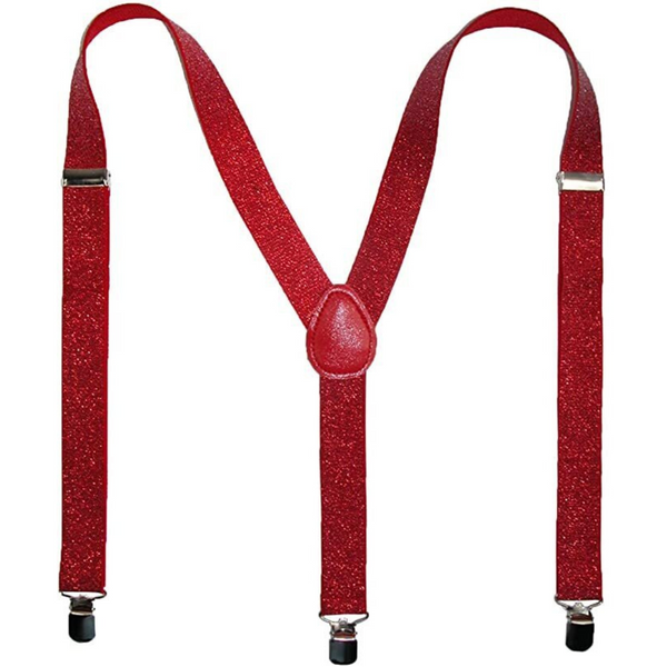 Suspenders/Braces Mens Suspenders Braces Adjustable Strong Clip On Elastic Formal Wedding Slim Red (Glitter)