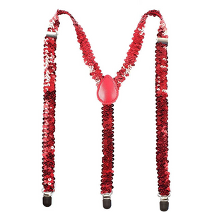 Suspenders/Braces Mens Suspenders Braces Adjustable Strong Clip On Elastic Formal Wedding Slim Red (Sequin)