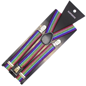 Suspenders/Braces Mens Suspenders Braces Adjustable Strong Clip On Elastic Formal Wedding Slim Rainbow (Glitter)