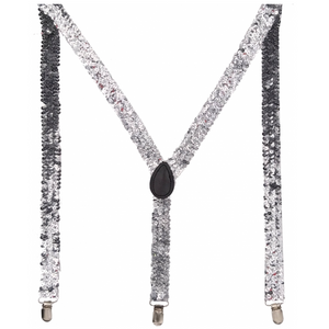 Suspenders/Braces Mens Suspenders Braces Adjustable Strong Clip On Elastic Formal Wedding Slim Silver (Sequin)