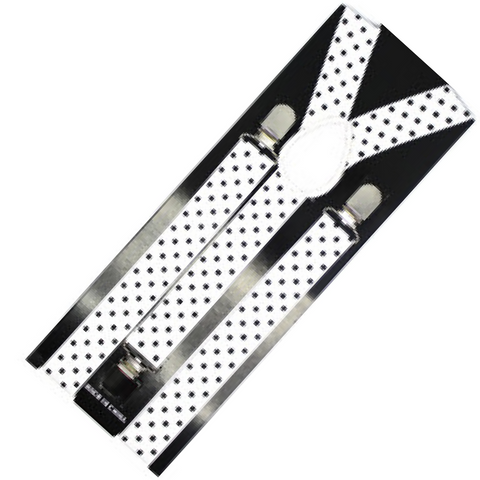 Suspenders/Braces Mens Suspenders Braces Adjustable Strong Clip On Elastic Formal Wedding Slim White With Black Polka Dot