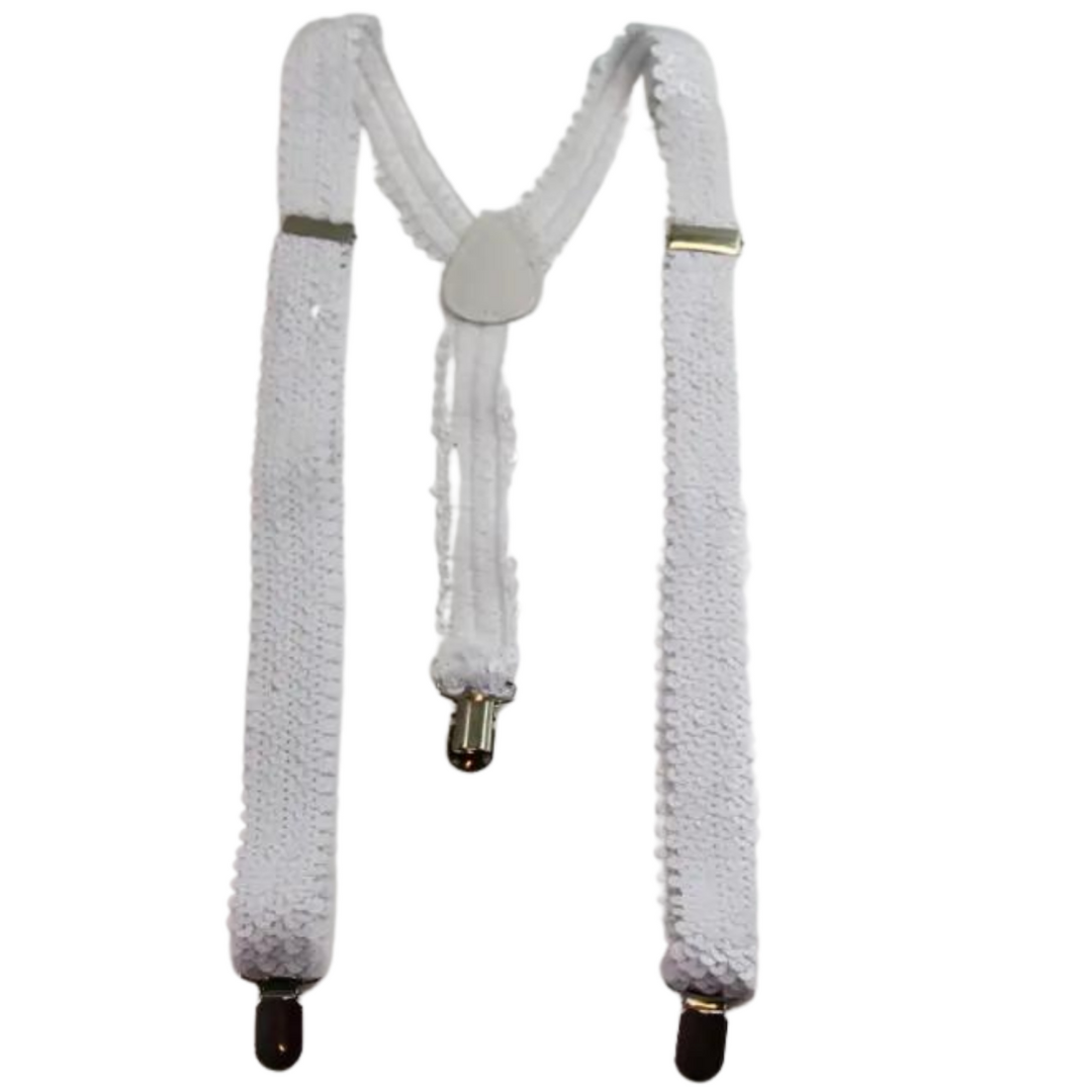 Suspenders/Braces Mens Suspenders Braces Adjustable Strong Clip On Elastic Formal Wedding Slim White (Sequin)