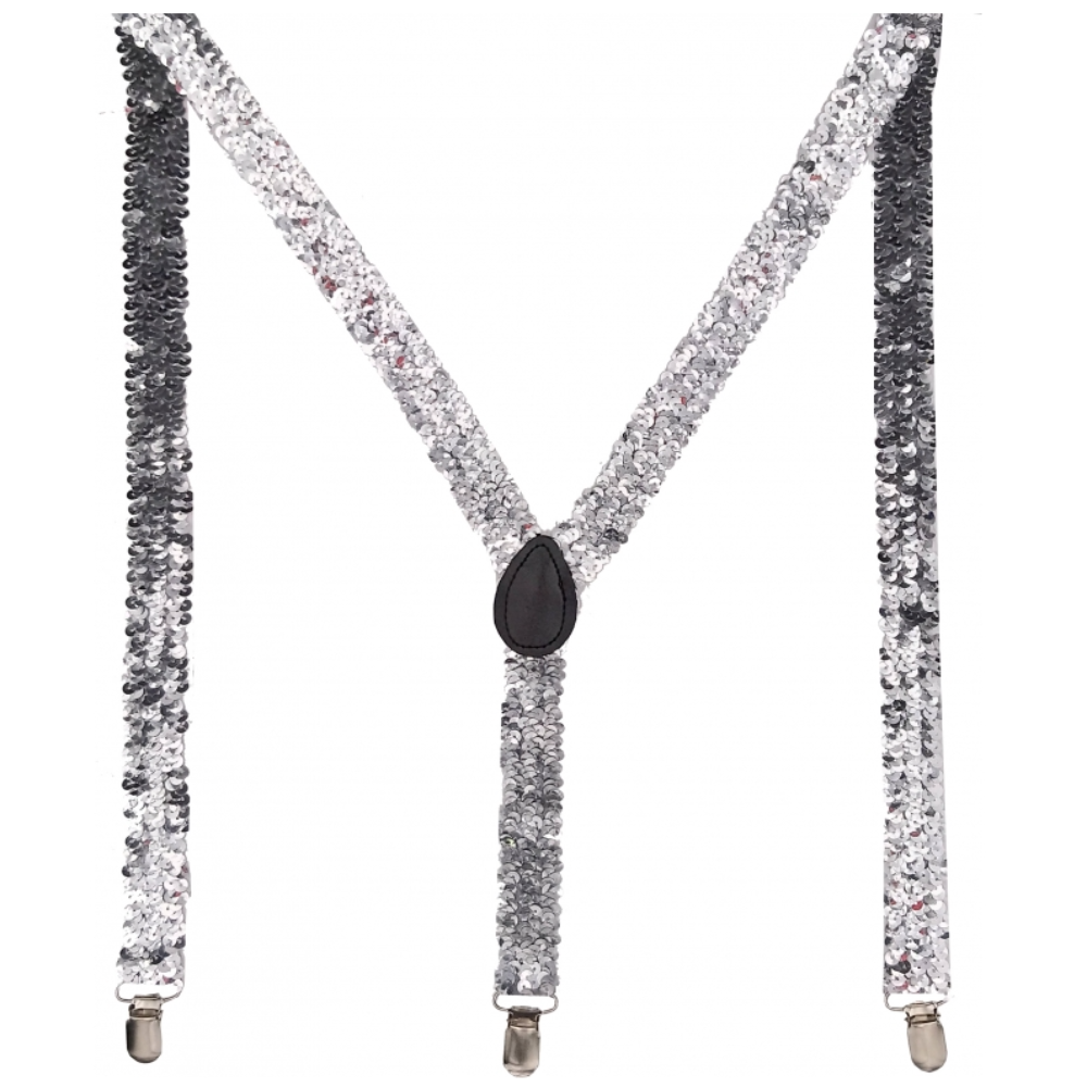 Suspenders/Braces Sequin Suspenders Unisex Adjustable Braces Clip On Elastic Y Back Silver