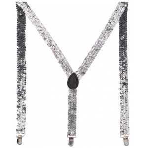 Suspenders/Braces Sequin Suspenders Unisex Adjustable Braces Clip On Elastic Y Back Silver