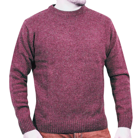 Casual Shirts 100% Shetland Wool Crew Round Neck Knit Jumper Pullover Mens Sweater Knitted Burgundy (97)