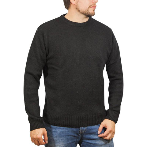 Casual Shirts 100% Shetland Wool Crew Round Neck Knit Jumper Pullover Mens Sweater Knitted Plain Black