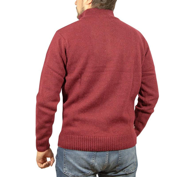 Jumpers 100% Shetland Wool Half Zip Up Knit Jumper Pullover Mens Sweater Knitted Burgundy (97)