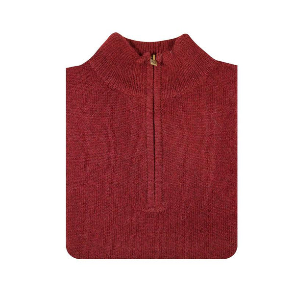 Jumpers 100% Shetland Wool Half Zip Up Knit Jumper Pullover Mens Sweater Knitted Burgundy (97)