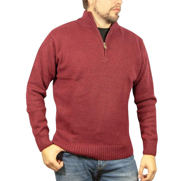 Jumpers 100% Shetland Wool Half Zip Up Knit Jumper Pullover Mens Sweater Knitted Burgundy (97)