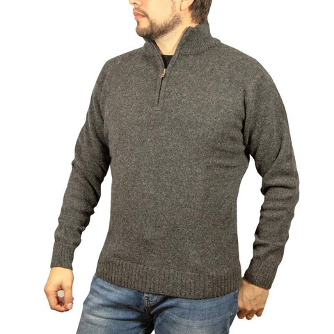 Jumpers 100% Shetland Wool Half Zip Up Knit Jumper Pullover Mens Sweater Knitted Charcoal (29)